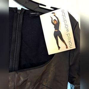 Naked Wardrobe Vegan Leather Long Sleeve Dress, Size M